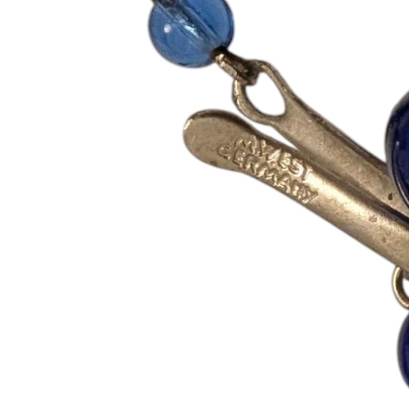 VINTAGE Glass Cobalt Choker Necklace Royal Blue Beaded German - Picture 5 of 12